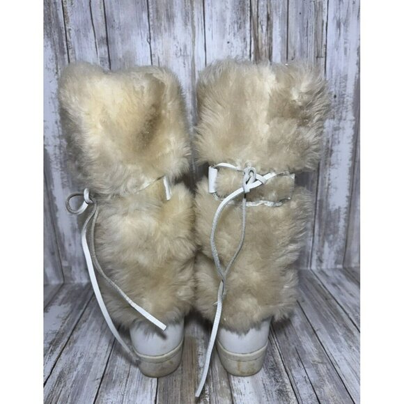 Vintage Pfister White Off Faux Fur Knee Boots size 6.5 - Picture 5 of 16